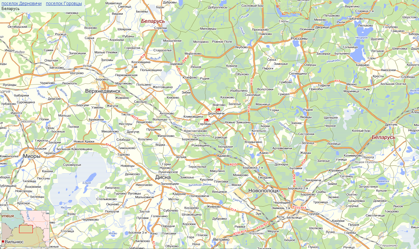 Карта полоцкого района с дорогами и деревнями